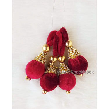 Burgundy Red / Black / Royal Blue Tear Drop Velvet And Diamante Indian Embellishment, Wedding Tassels, Latkan